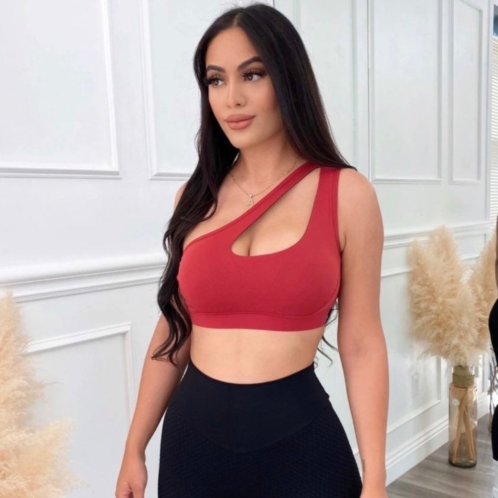 Red One-Shoulder Sports Bra